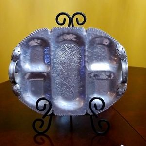TRADE CONTINENTAL STAMPED 537 DIVIDED TRAY W FLORAL MOTIF ALUMINUM